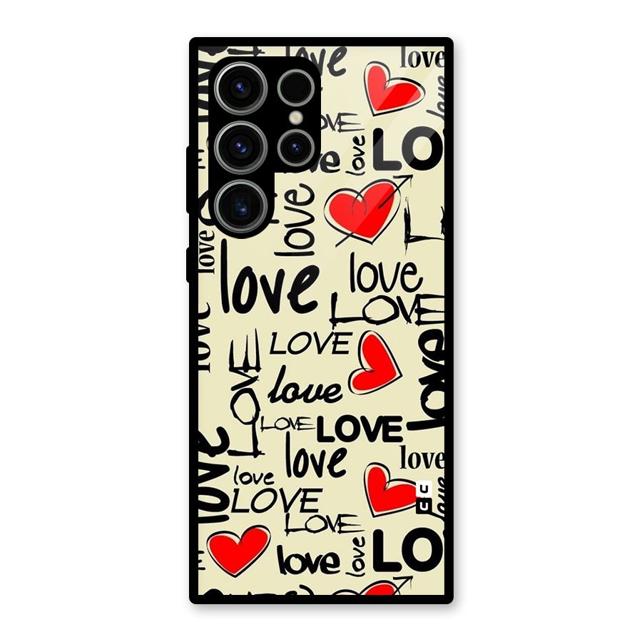 Love Hearts Pattern Glass Back Case for Galaxy S23 Ultra