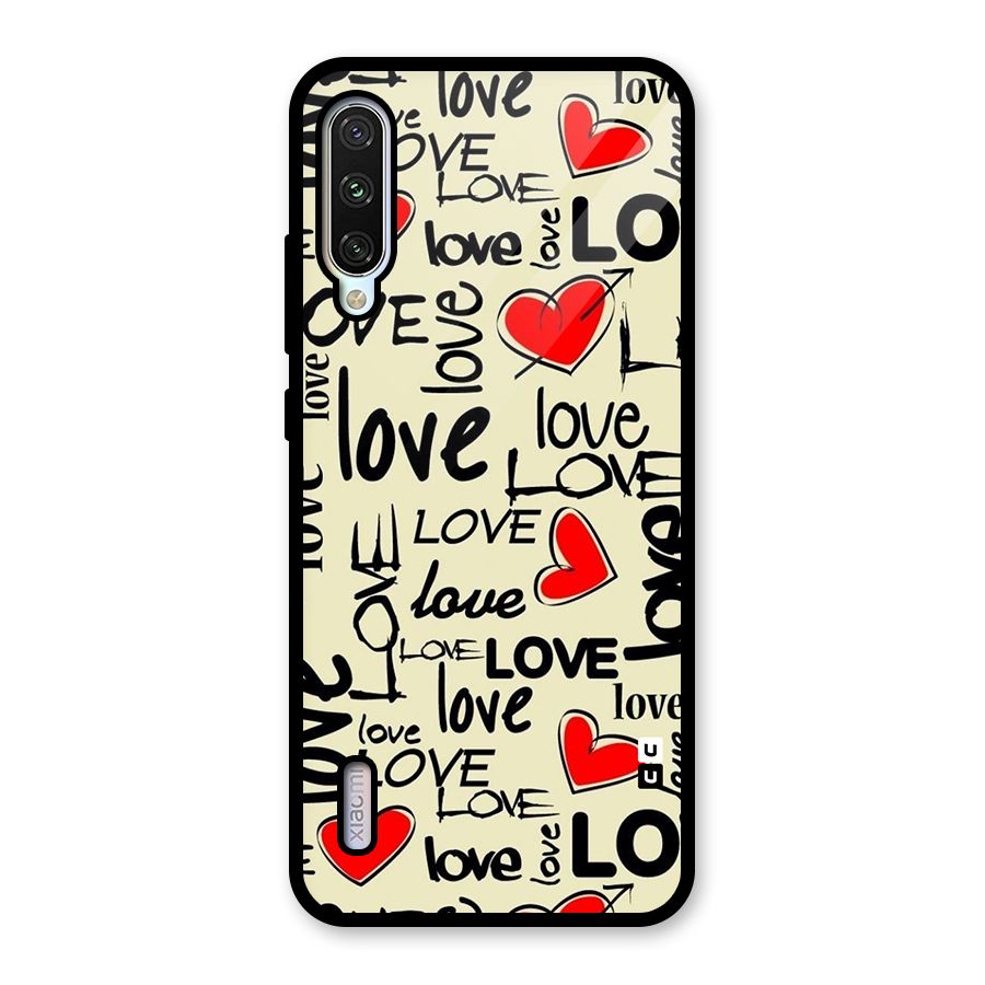 Love Hearts Pattern Glass Back Case for Mi A3