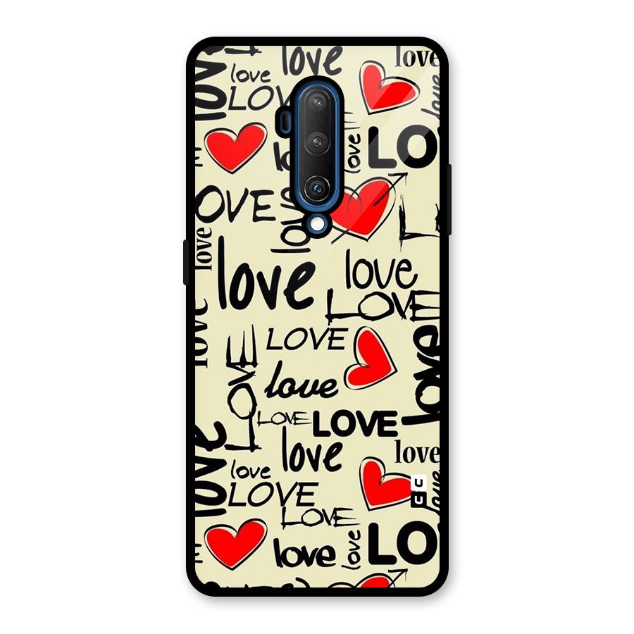 Love Hearts Pattern Glass Back Case for OnePlus 7T Pro