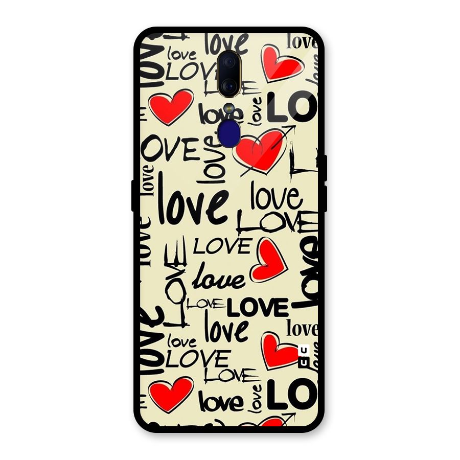 Love Hearts Pattern Glass Back Case for Oppo F11