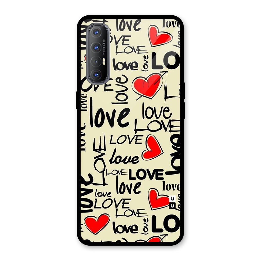 Love Hearts Pattern Glass Back Case for Oppo Reno3 Pro