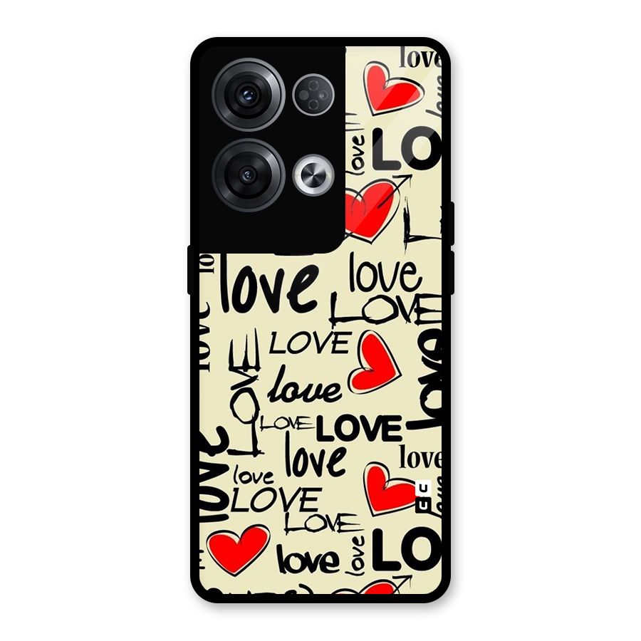Love Hearts Pattern Glass Back Case for Oppo Reno8 Pro 5G