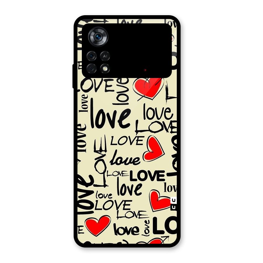 Love Hearts Pattern Glass Back Case for Poco X4 Pro 5G