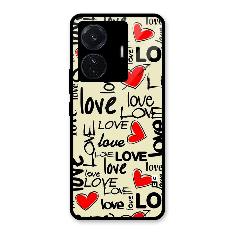 Love Hearts Pattern Glass Back Case for Vivo T1 Pro