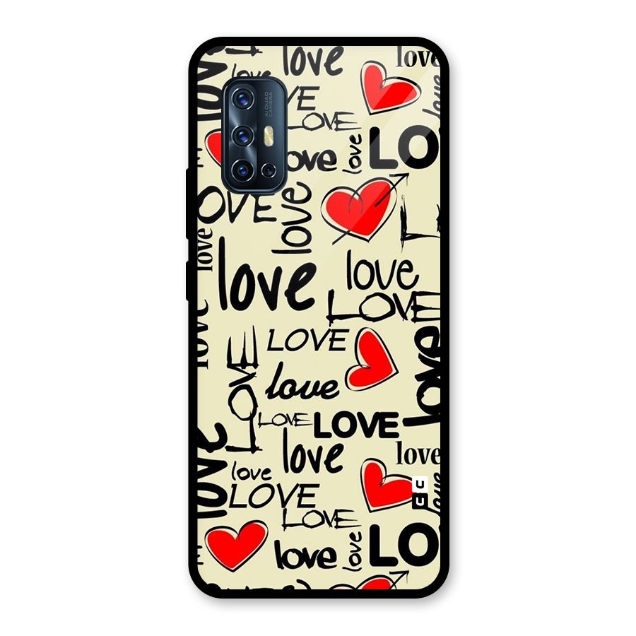 Love Hearts Pattern Glass Back Case for Vivo V17