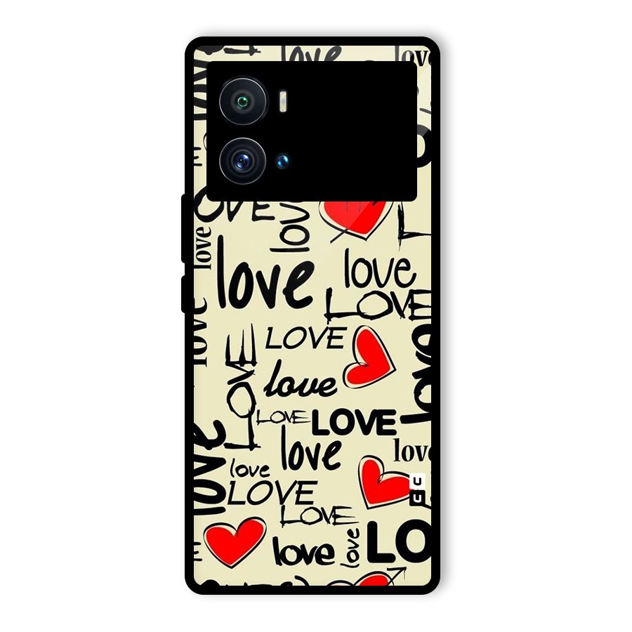 Love Hearts Pattern Glass Back Case for Vivo iQOO 9 Pro