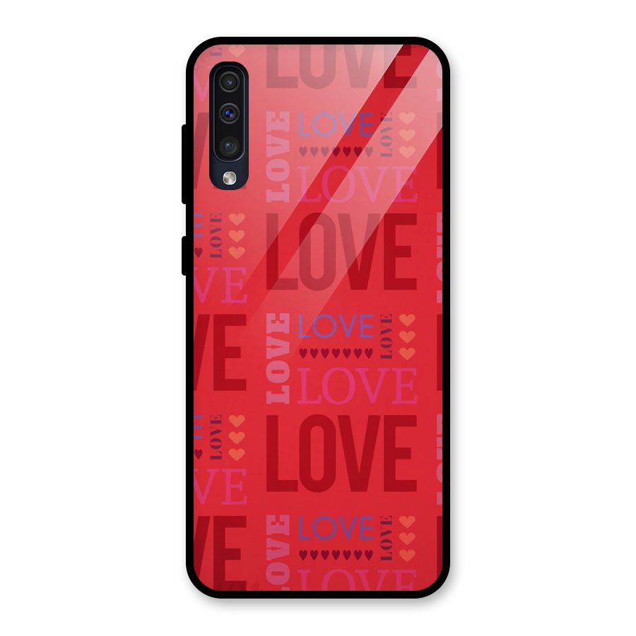 Love Pattern Glass Back Case for Galaxy A50