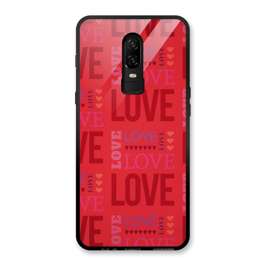 Love Pattern Glass Back Case for OnePlus 6