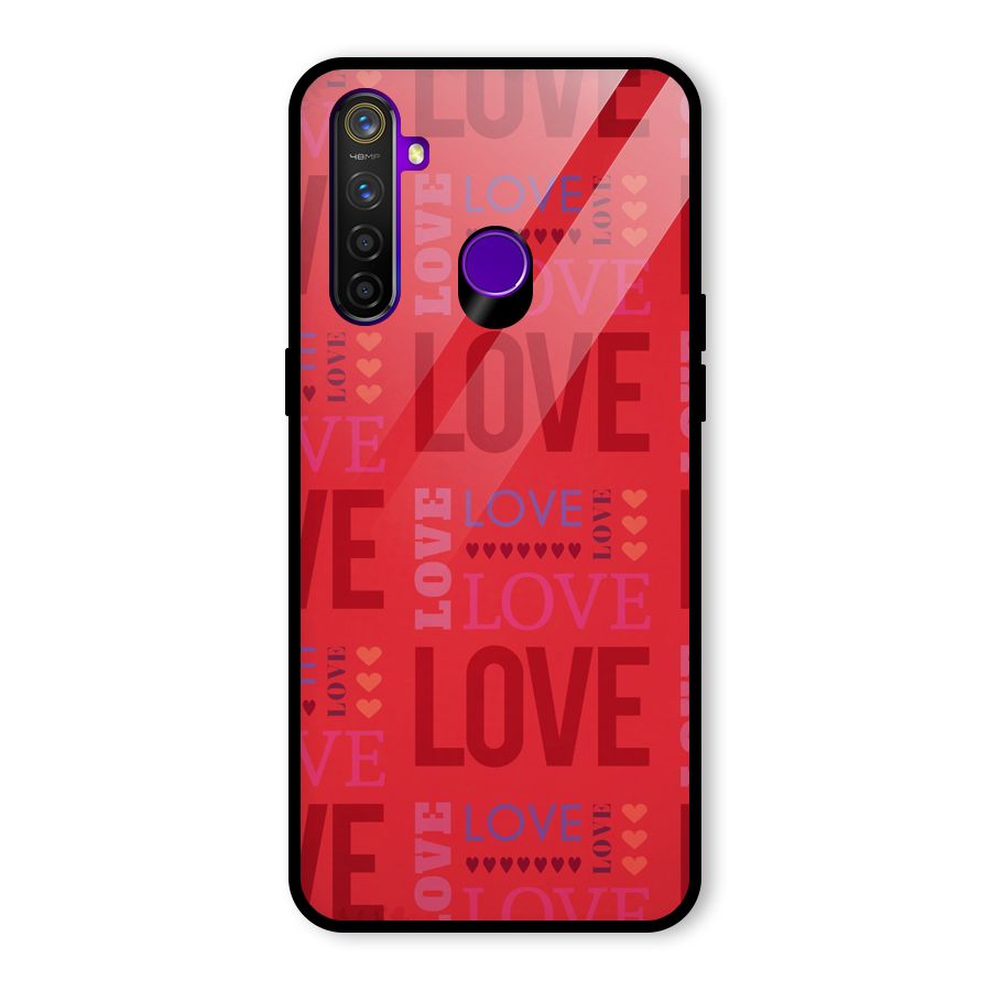 Love Pattern Glass Back Case for Realme 5 Pro
