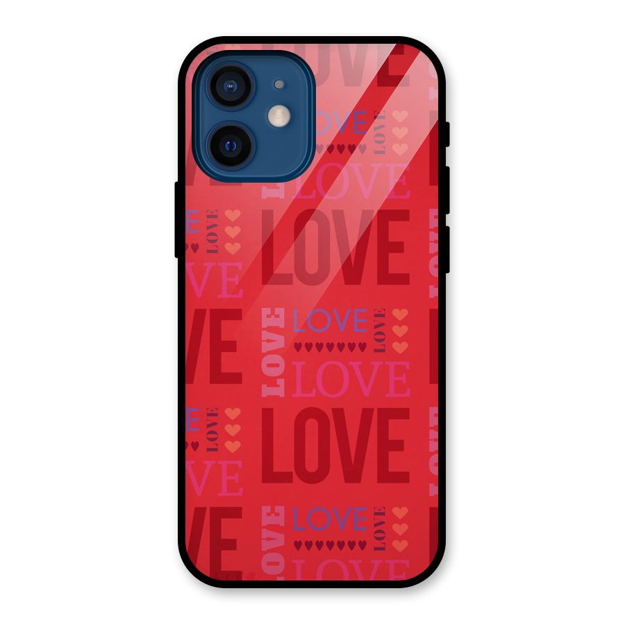 Love Pattern Glass Back Case for iPhone 12 Mini