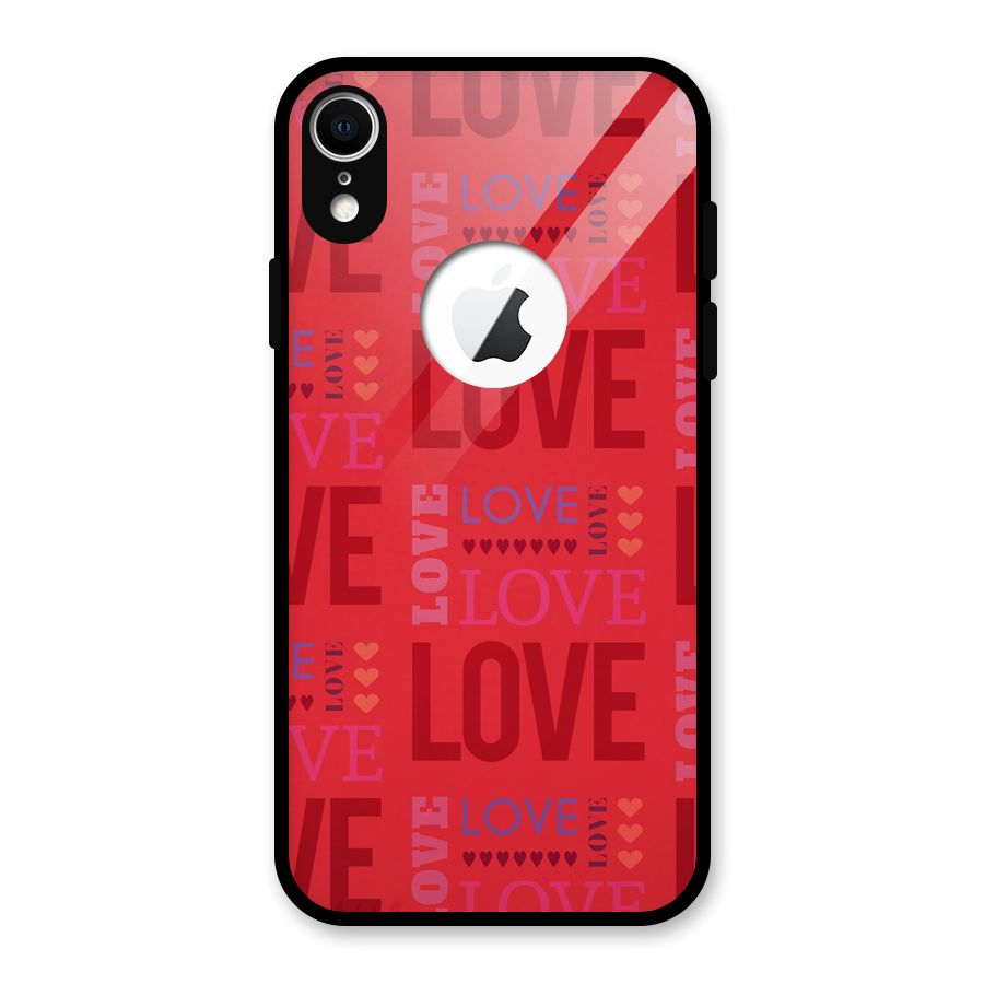 Love Pattern Glass Back Case for iPhone XR Logo Cut