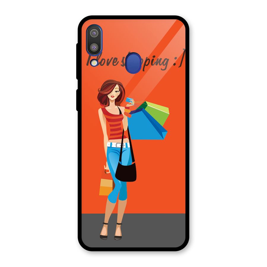 Love Shopping Classy Girl Glass Back Case for Galaxy M20