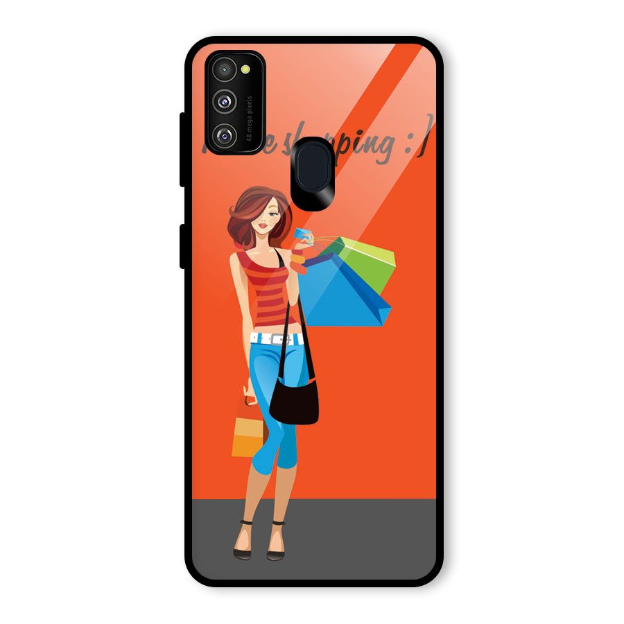 Love Shopping Classy Girl Glass Back Case for Galaxy M30s