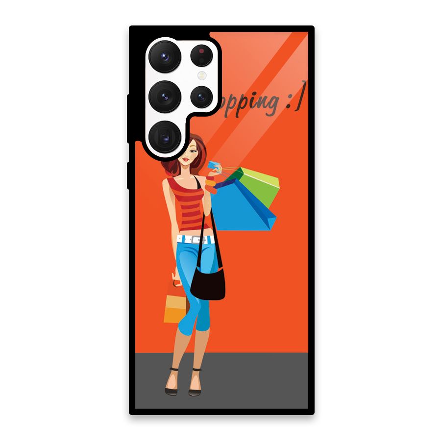Love Shopping Classy Girl Glass Back Case for Galaxy S22 Ultra 5G