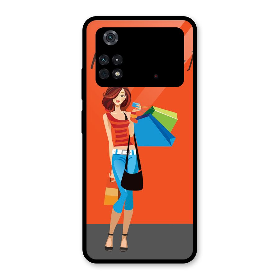 Love Shopping Classy Girl Glass Back Case for Poco M4 Pro 4G