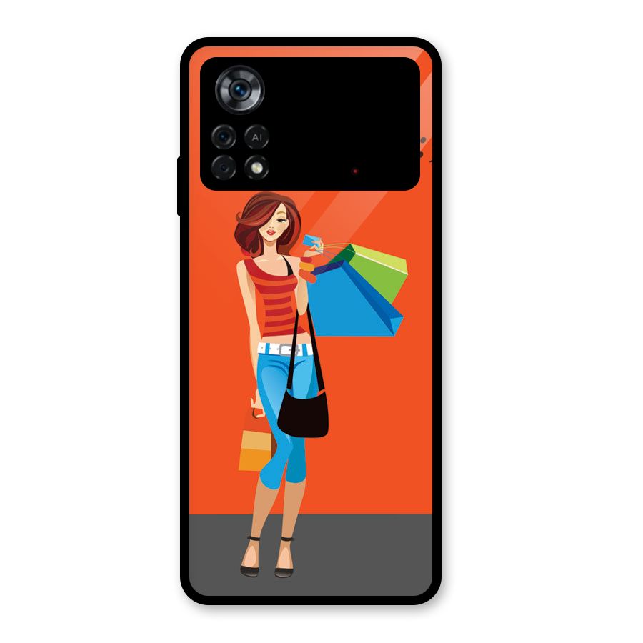 Love Shopping Classy Girl Glass Back Case for Poco X4 Pro 5G