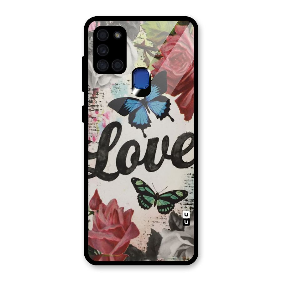 Lovely Butterfly Love Glass Back Case for Galaxy A21s