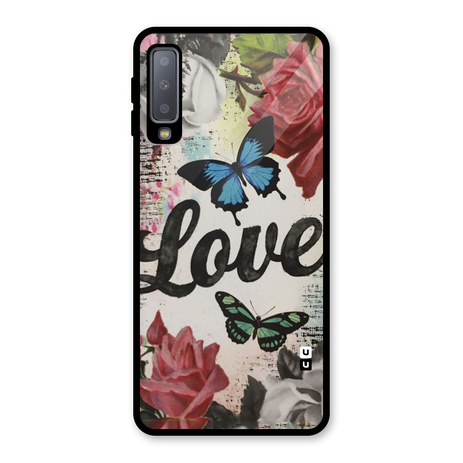 Lovely Butterfly Love Glass Back Case for Galaxy A7 (2018)