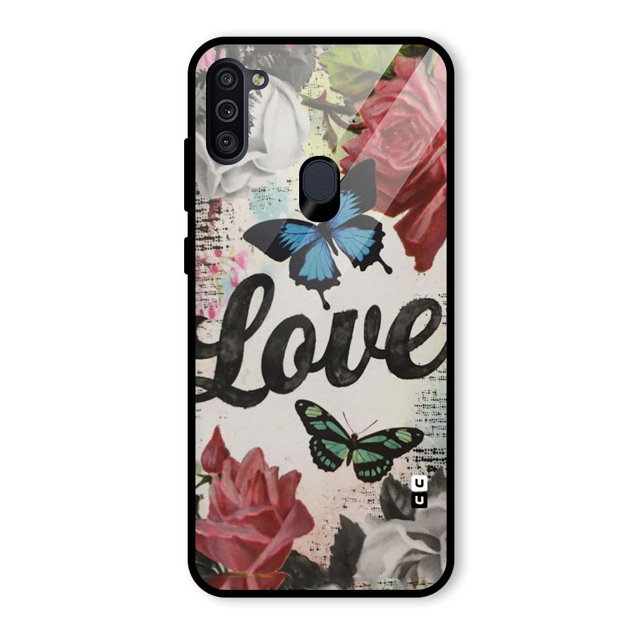 Lovely Butterfly Love Glass Back Case for Galaxy M11