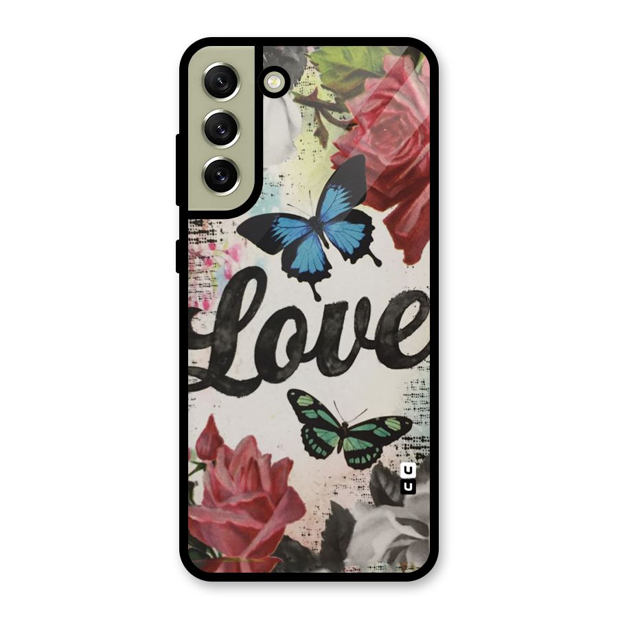 Lovely Butterfly Love Glass Back Case for Galaxy S21 FE 5G