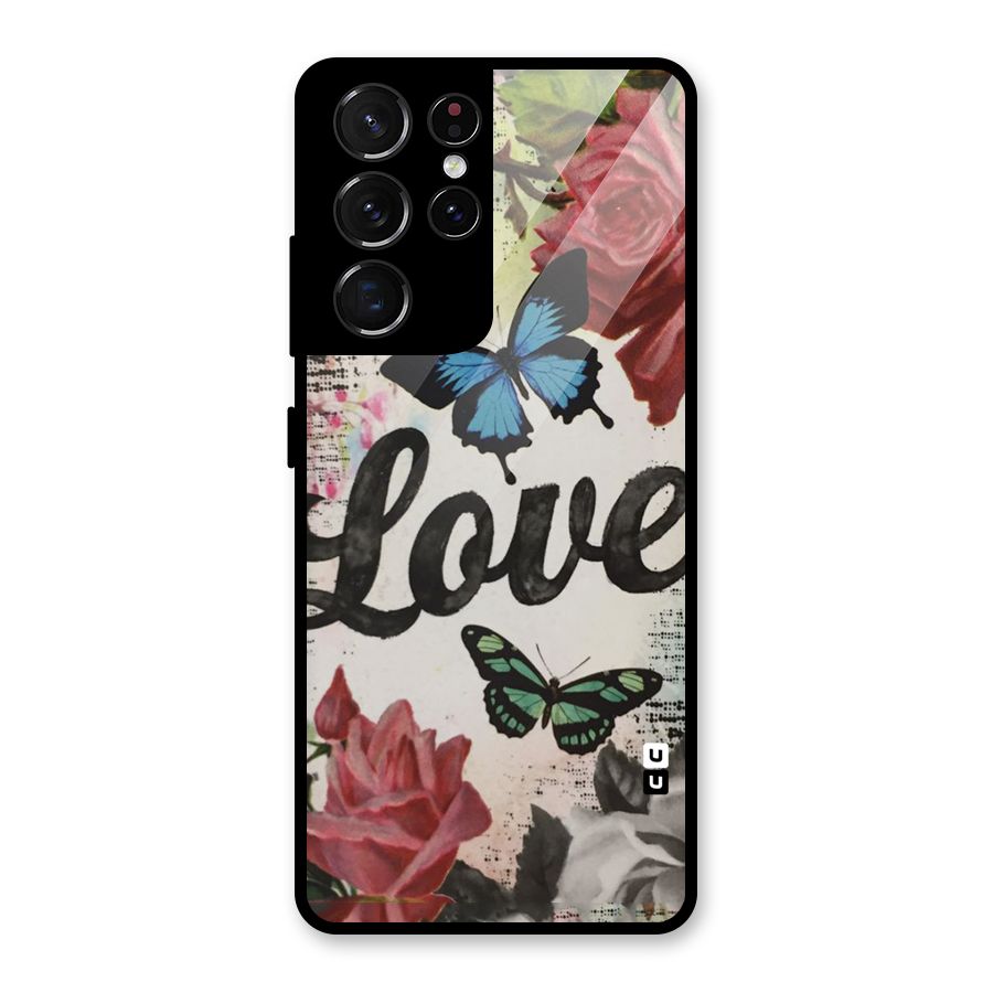 Lovely Butterfly Love Glass Back Case for Galaxy S21 Ultra 5G