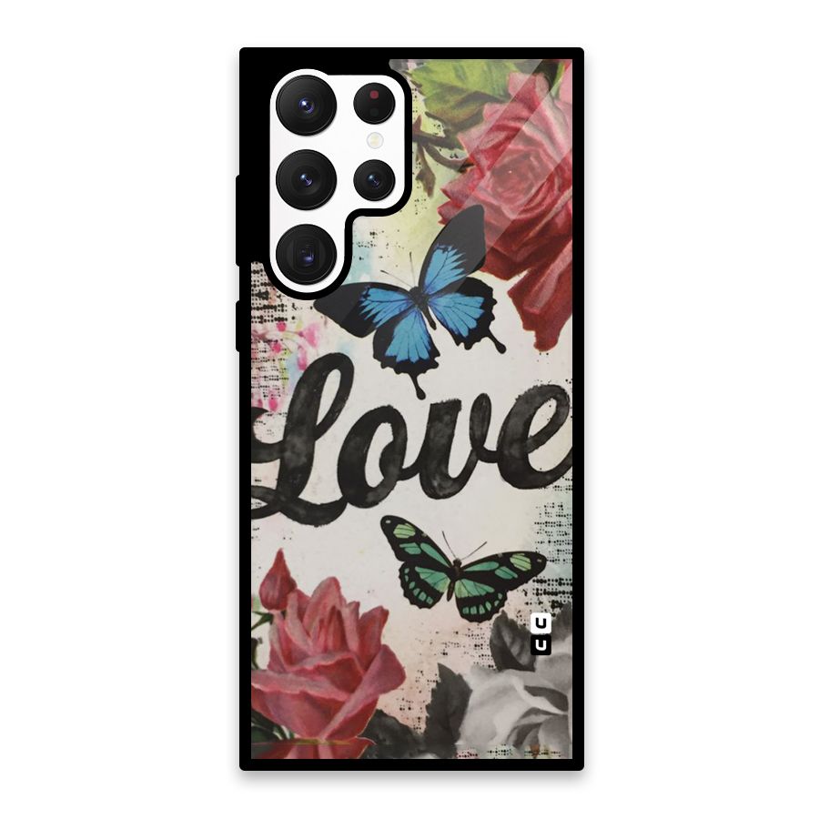 Lovely Butterfly Love Glass Back Case for Galaxy S22 Ultra 5G