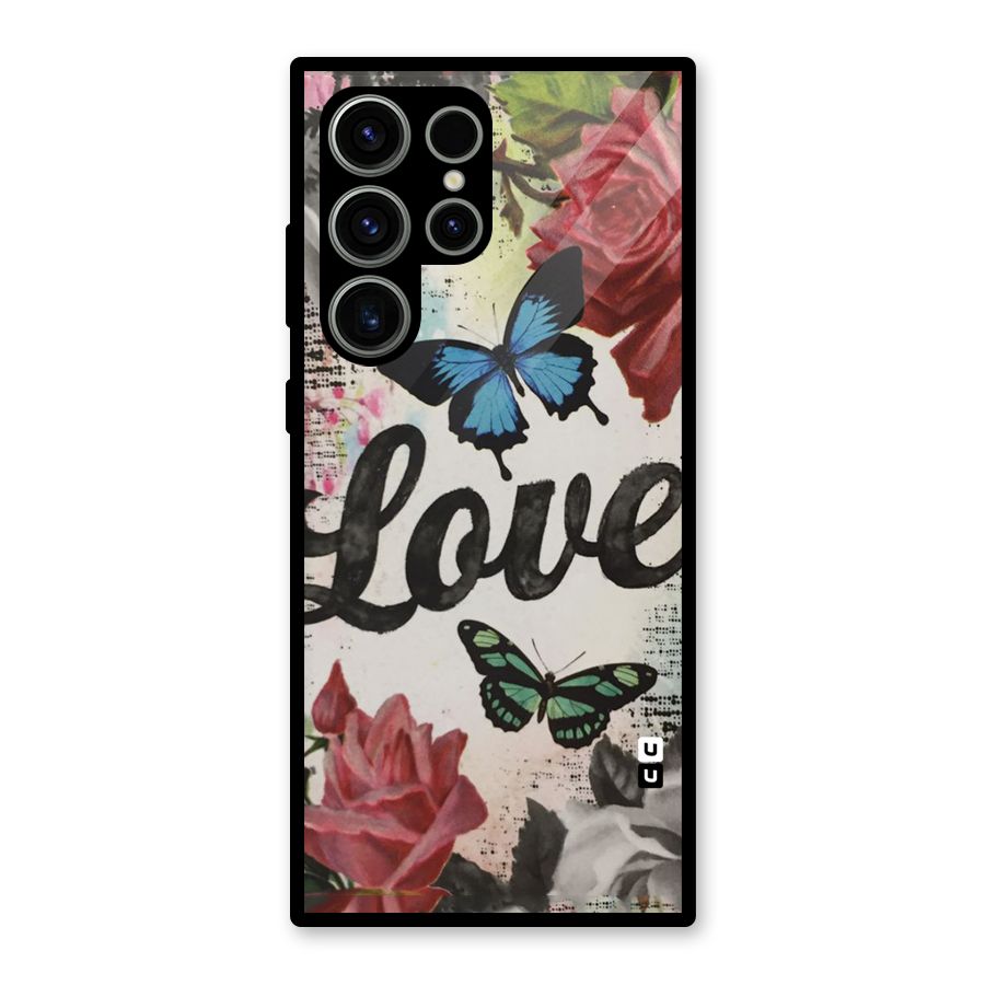 Lovely Butterfly Love Glass Back Case for Galaxy S23 Ultra
