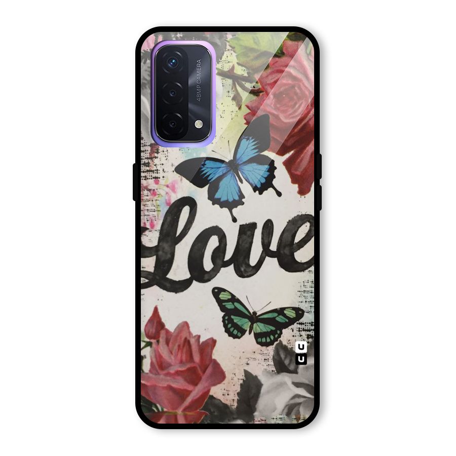 Lovely Butterfly Love Glass Back Case for Oppo A74 5G