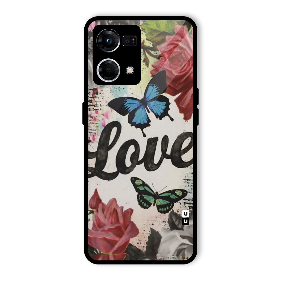 Lovely Butterfly Love Glass Back Case for Oppo F21 Pro 5G