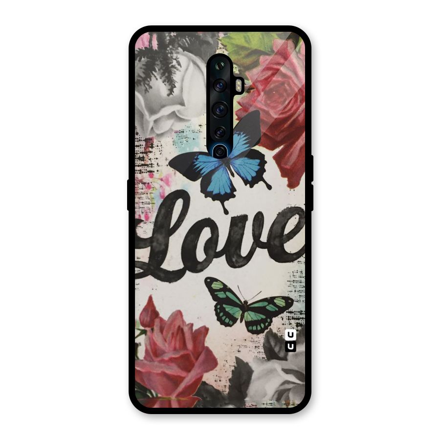 Lovely Butterfly Love Glass Back Case for Oppo Reno2 F
