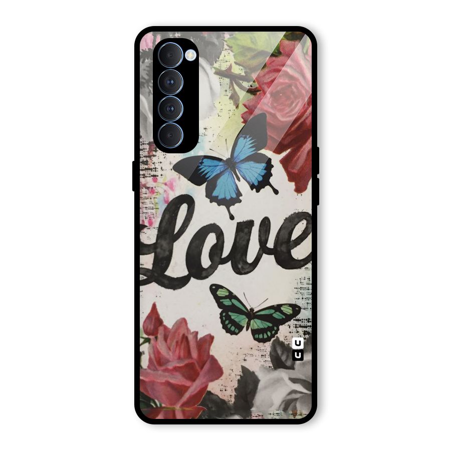 Lovely Butterfly Love Glass Back Case for Oppo Reno4 Pro