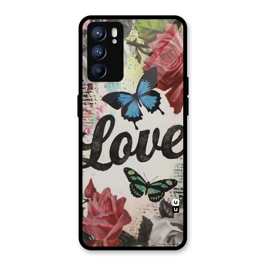 Lovely Butterfly Love Glass Back Case for Oppo Reno6 5G
