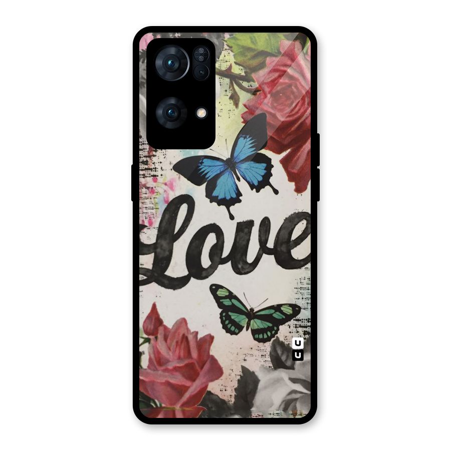 Lovely Butterfly Love Glass Back Case for Oppo Reno7 Pro 5G
