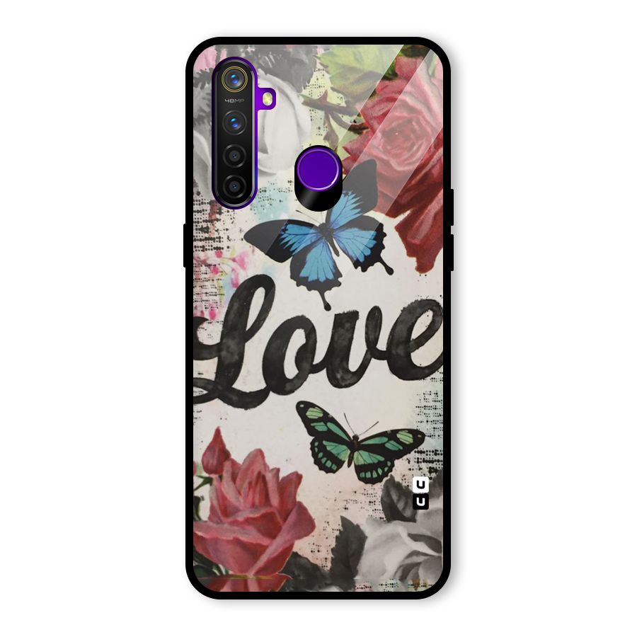 Lovely Butterfly Love Glass Back Case for Realme 5 Pro