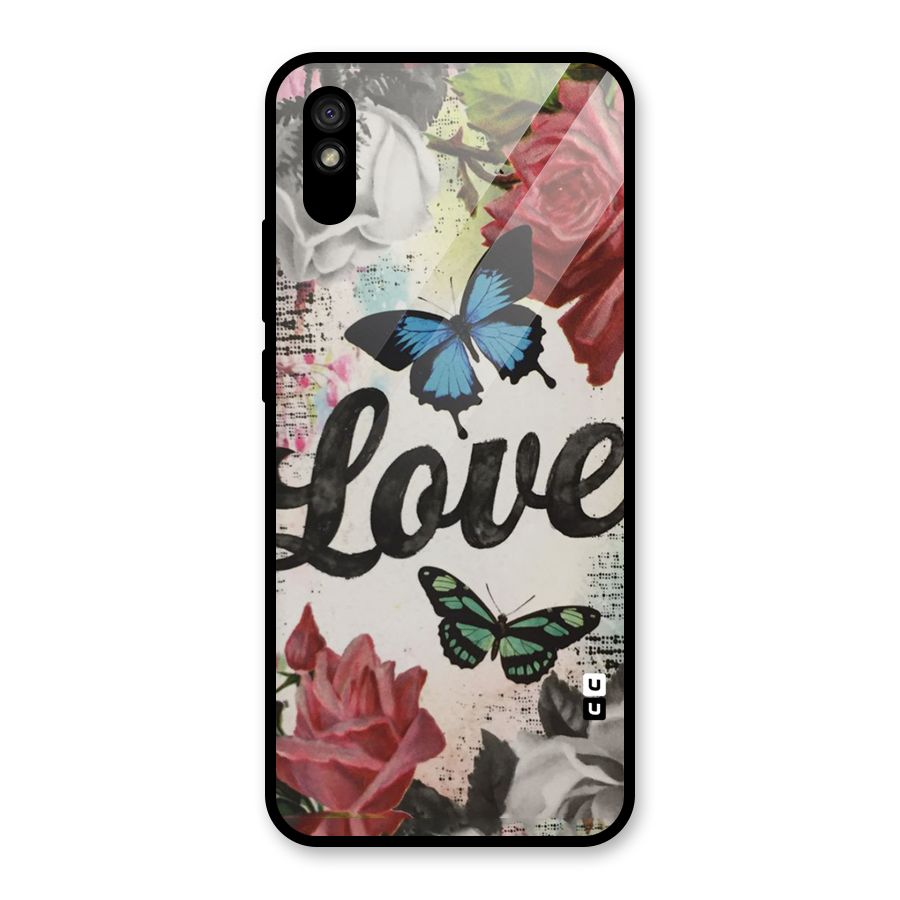 Lovely Butterfly Love Glass Back Case for Redmi 9i