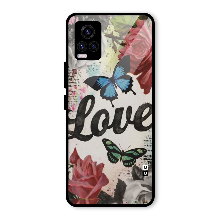 Lovely Butterfly Love Glass Back Case for Vivo V20
