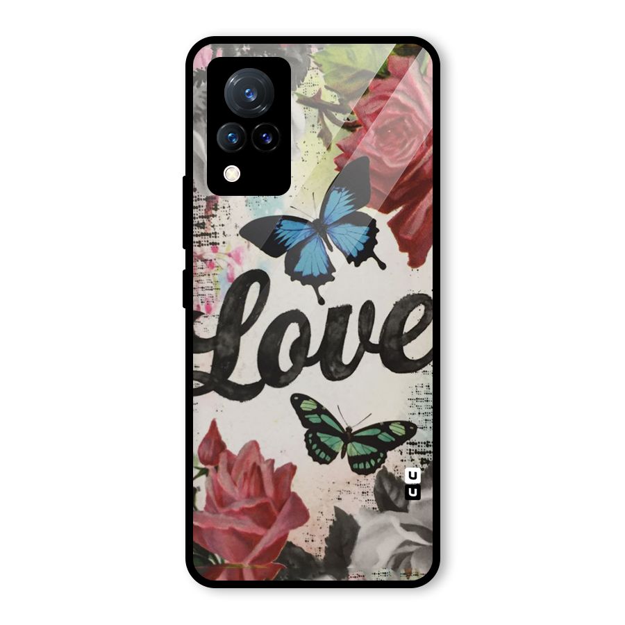 Lovely Butterfly Love Glass Back Case for Vivo V21 5G