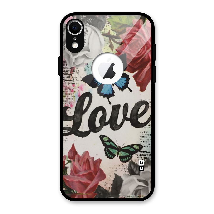 Lovely Butterfly Love Glass Back Case for iPhone XR Logo Cut