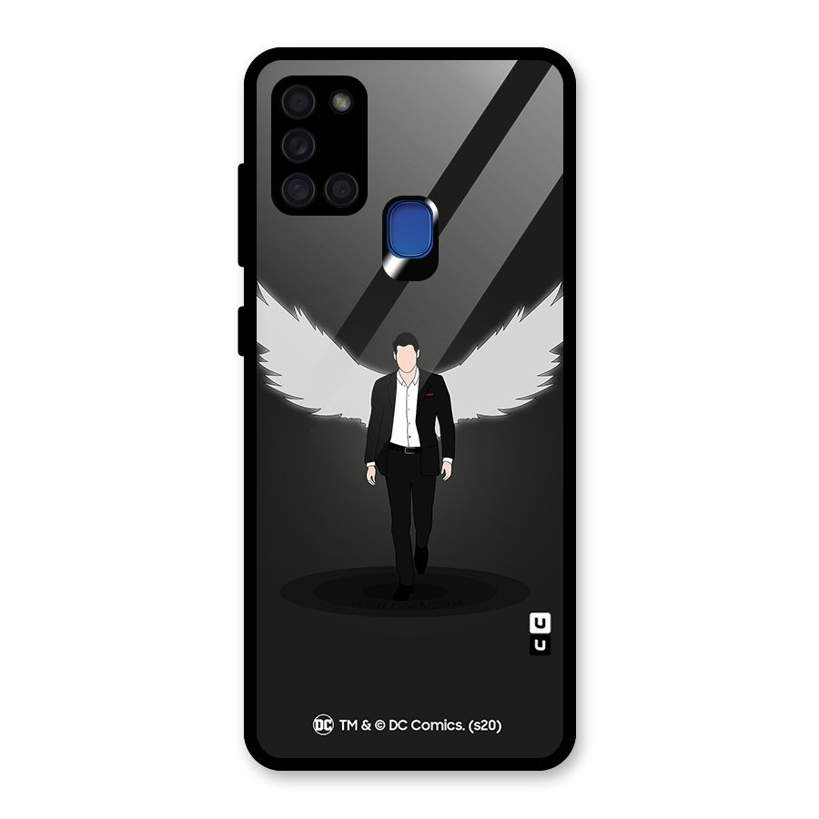 Lucifer Minimalistic Archangel Art Glass Back Case for Galaxy A21s