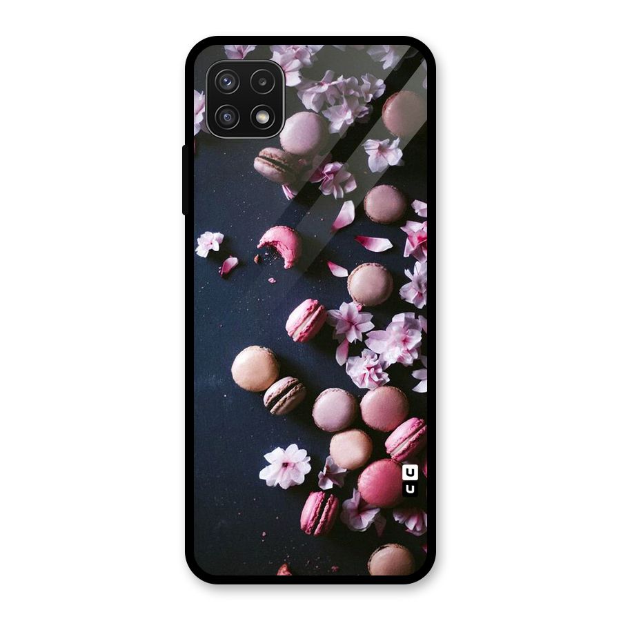 Macaroons And Cheery Blossoms Glass Back Case for Galaxy A22 5G