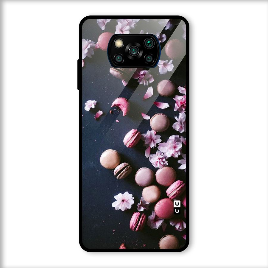 Macaroons And Cheery Blossoms Glass Back Case for Poco X3