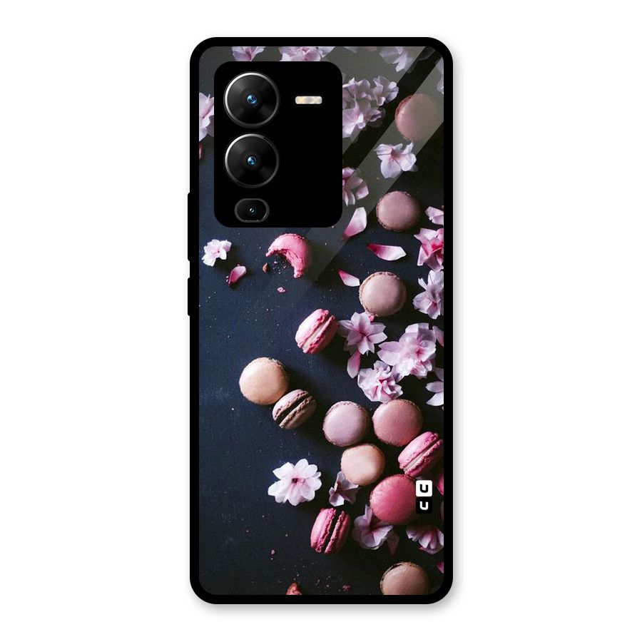Macaroons And Cheery Blossoms Glass Back Case for Vivo V25 Pro