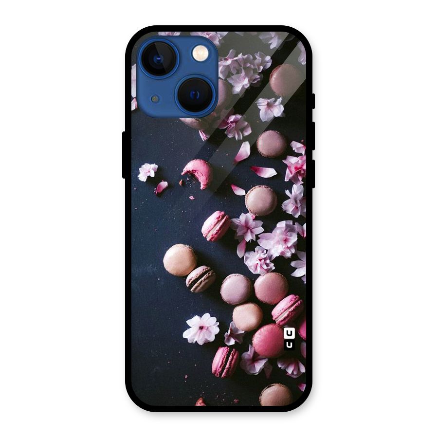 Macaroons And Cheery Blossoms Glass Back Case for iPhone 13 Mini