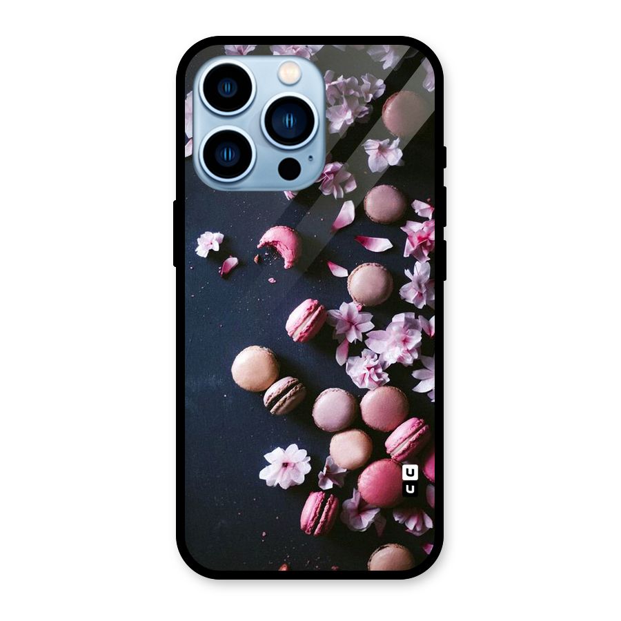 Macaroons And Cheery Blossoms Glass Back Case for iPhone 13 Pro
