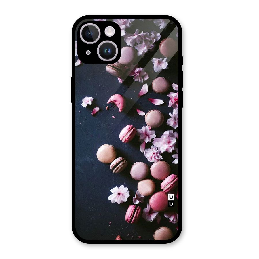 Macaroons And Cheery Blossoms Glass Back Case for iPhone 14 Plus