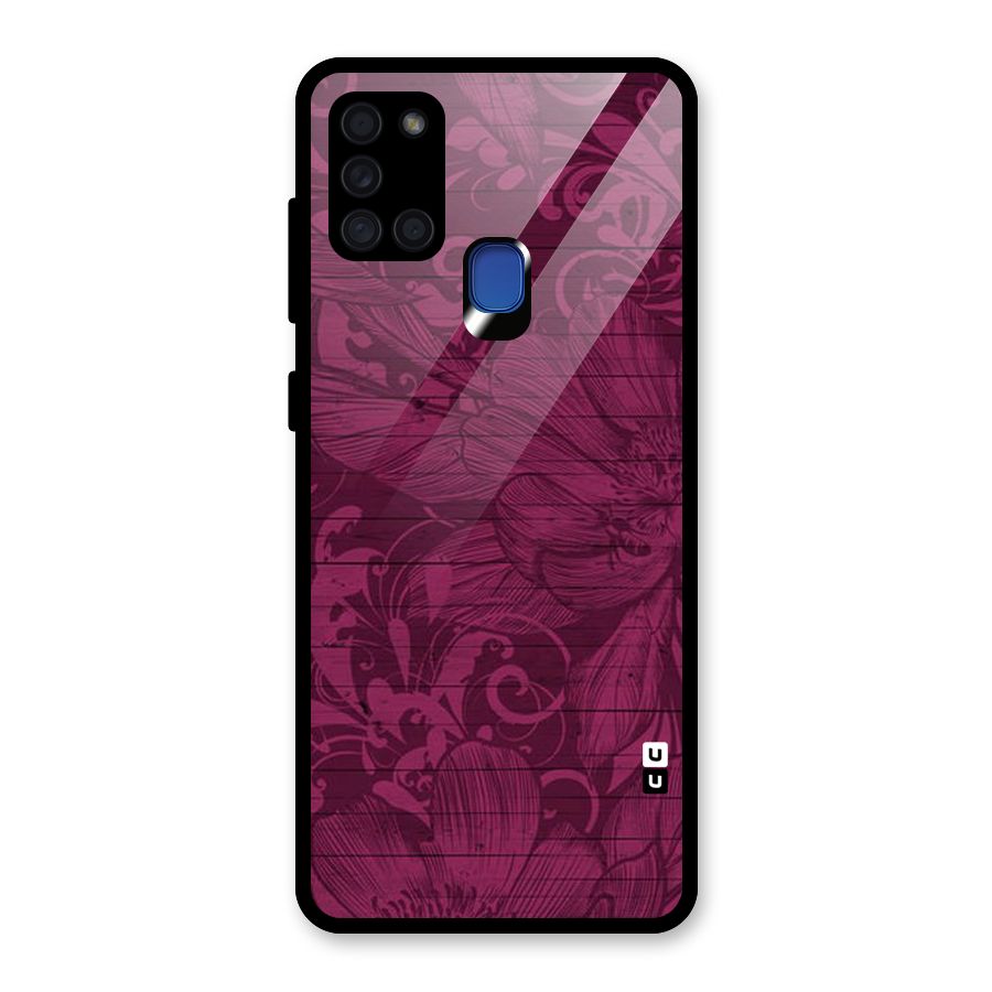 Magenta Floral Pattern Glass Back Case for Galaxy A21s