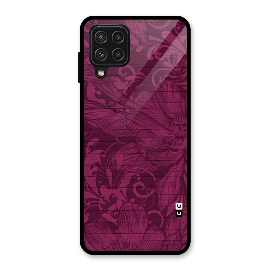 Magenta Floral Pattern Glass Back Case for Galaxy A22 4G