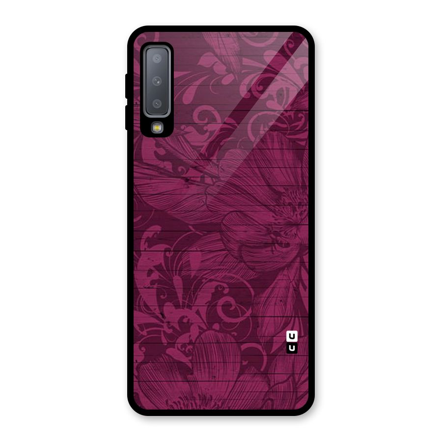 Magenta Floral Pattern Glass Back Case for Galaxy A7 (2018)