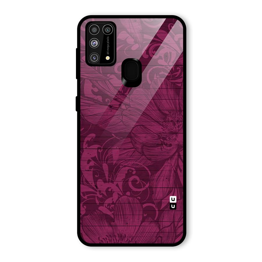 Magenta Floral Pattern Glass Back Case for Galaxy F41