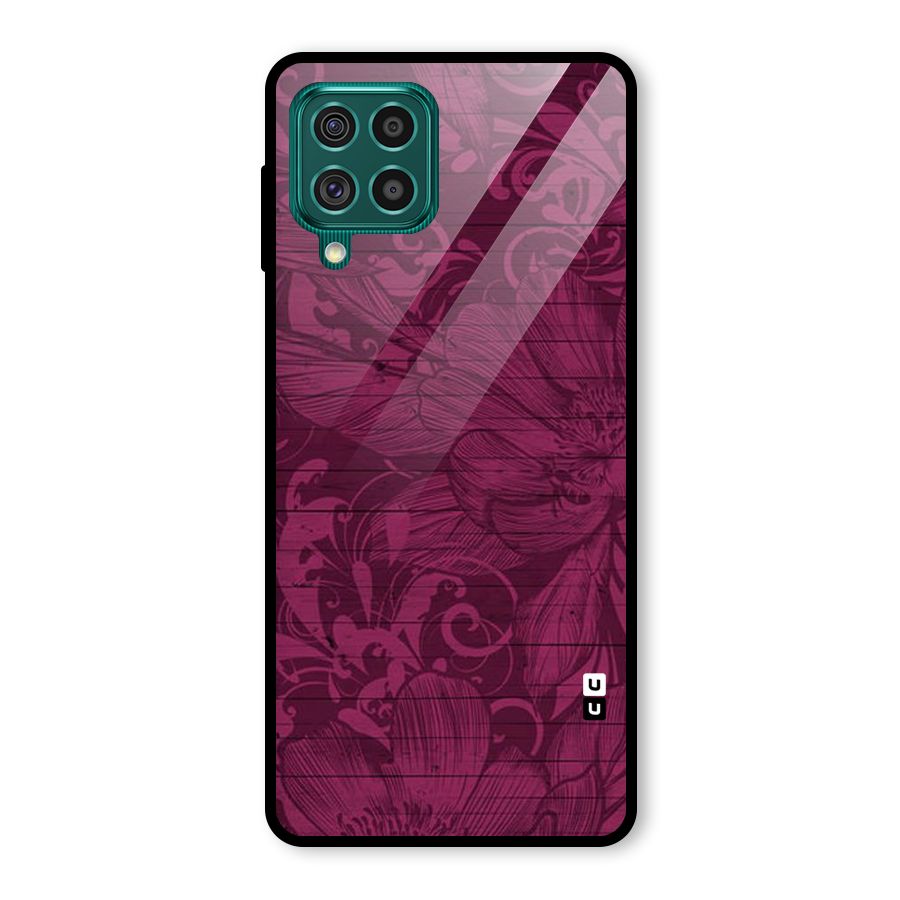 Magenta Floral Pattern Glass Back Case for Galaxy F62